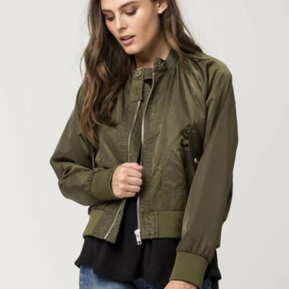 Free People Midnight satin full zip mock neck bomber jacket sz S - Picture 1 of 8